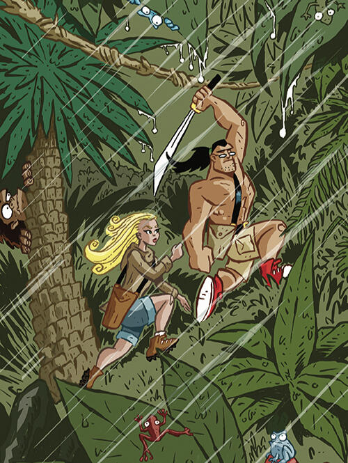 Tork and Tara slogging through the jungle, on the hunt for cryptids